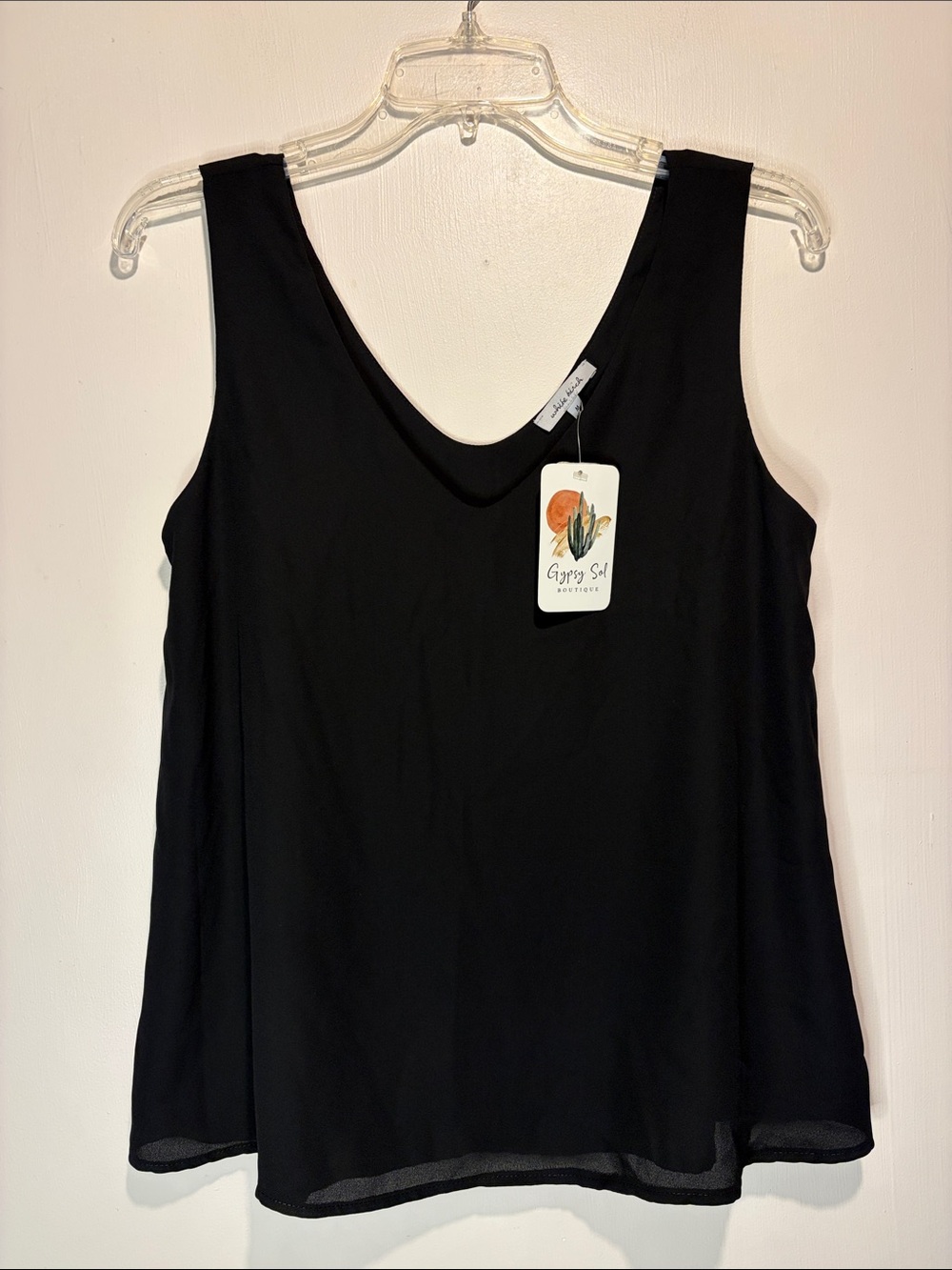 White Birch NWT Back To The Basics Tank Top Black Lined V Neck Layering Piece M